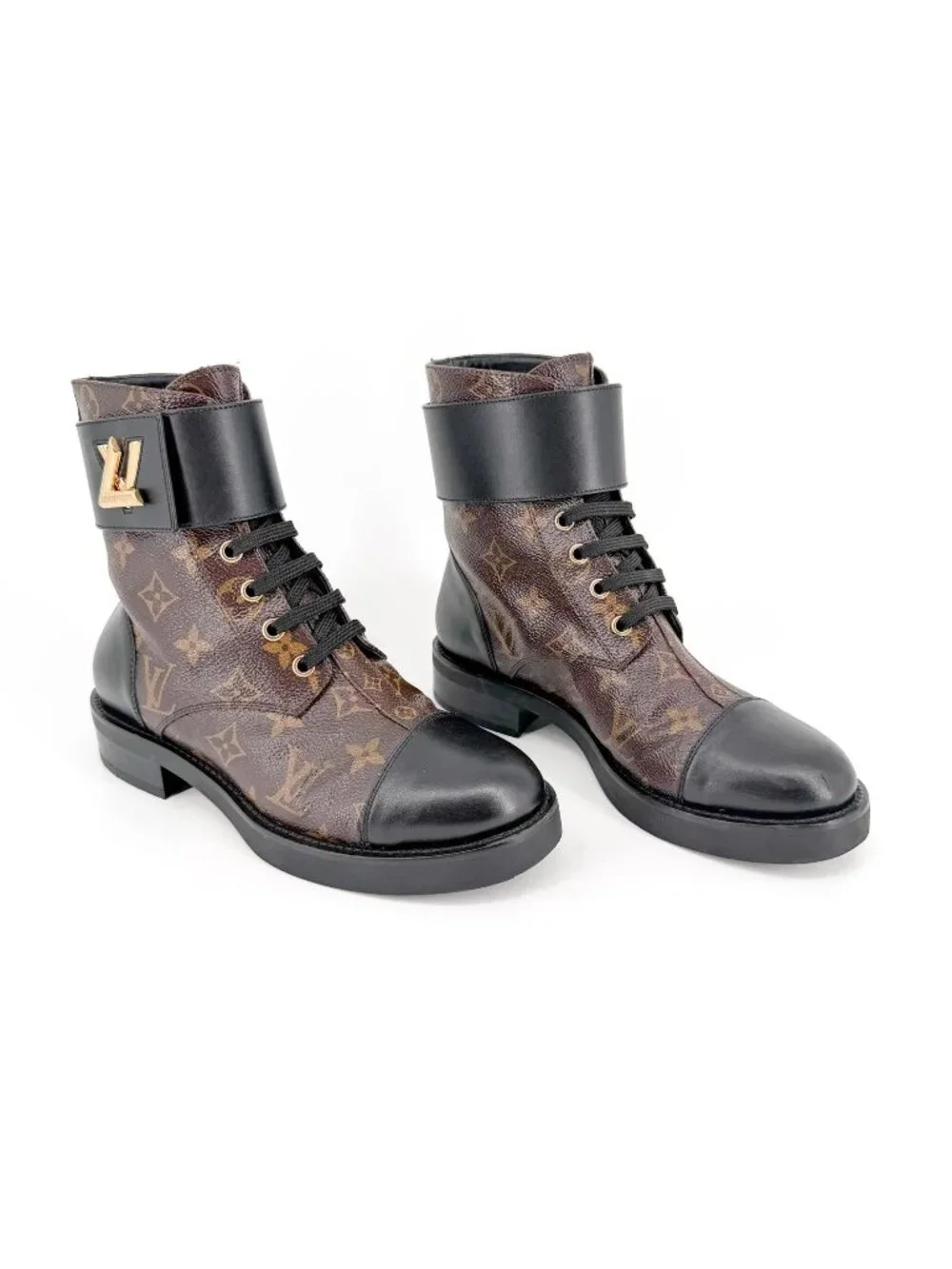 Louis Vuitton Ranger Wonderland Combat Boots Brown LV Size 36.5 US 6.5 Women’s
